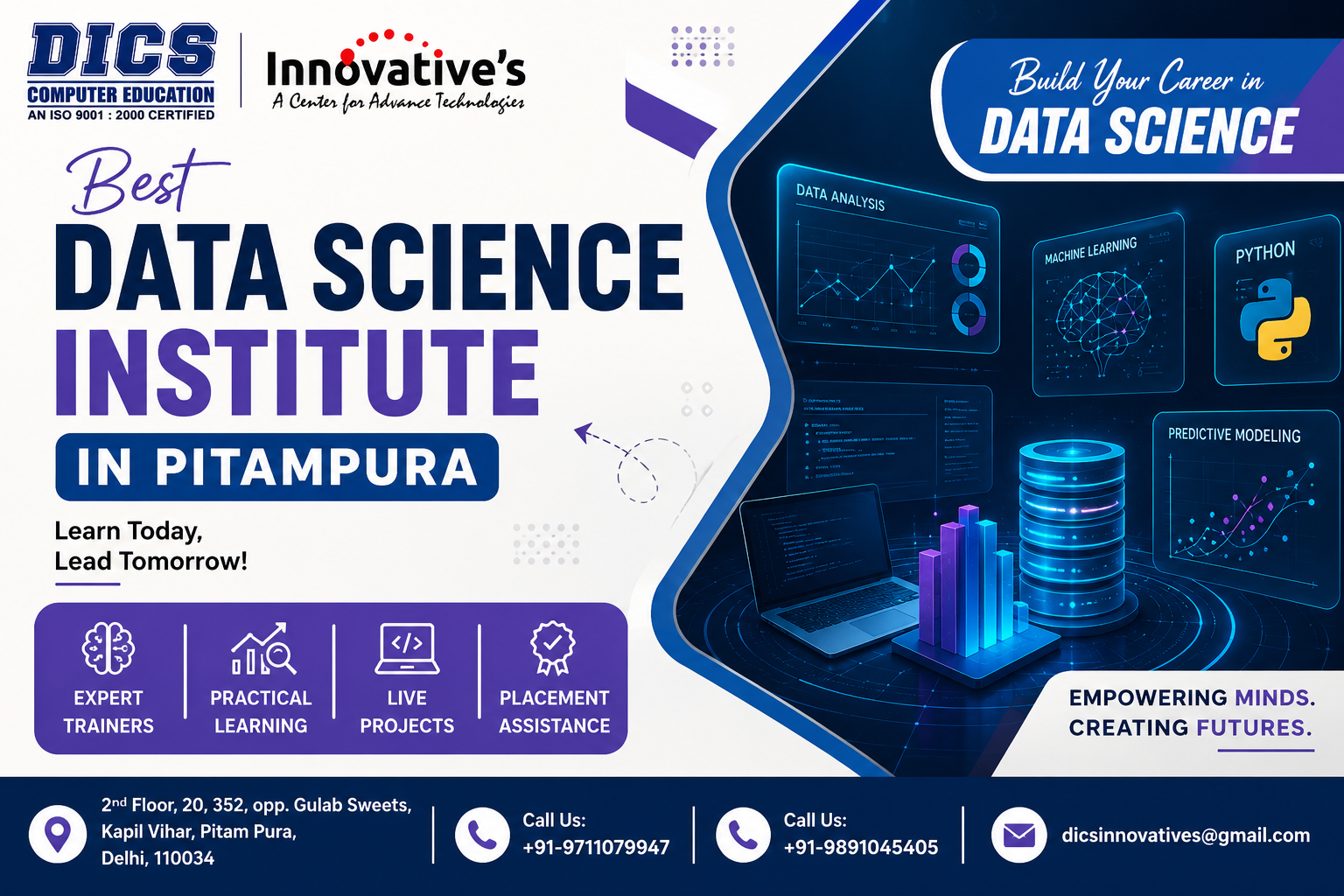 Students learning Python, Machine Learning, SQL, and Data Science at DICS Innovatives, the Best Data Science Institute in Pitampura offering practical training and placement assistance.