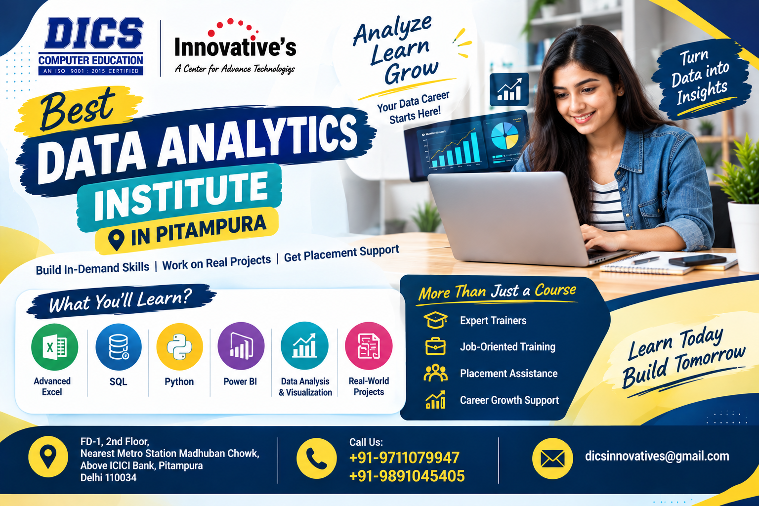 Best Data Analytics Institute in Pitampura offering practical training in Excel, SQL, Python, Power BI, data visualization and real-world projects.