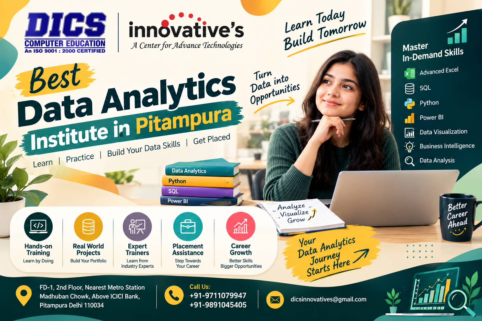 Join the Best Data Analytics Institute in Pitampura at DICS Innovatives. Learn Excel, SQL, Python, Power BI, data analysis and get placement assistance.