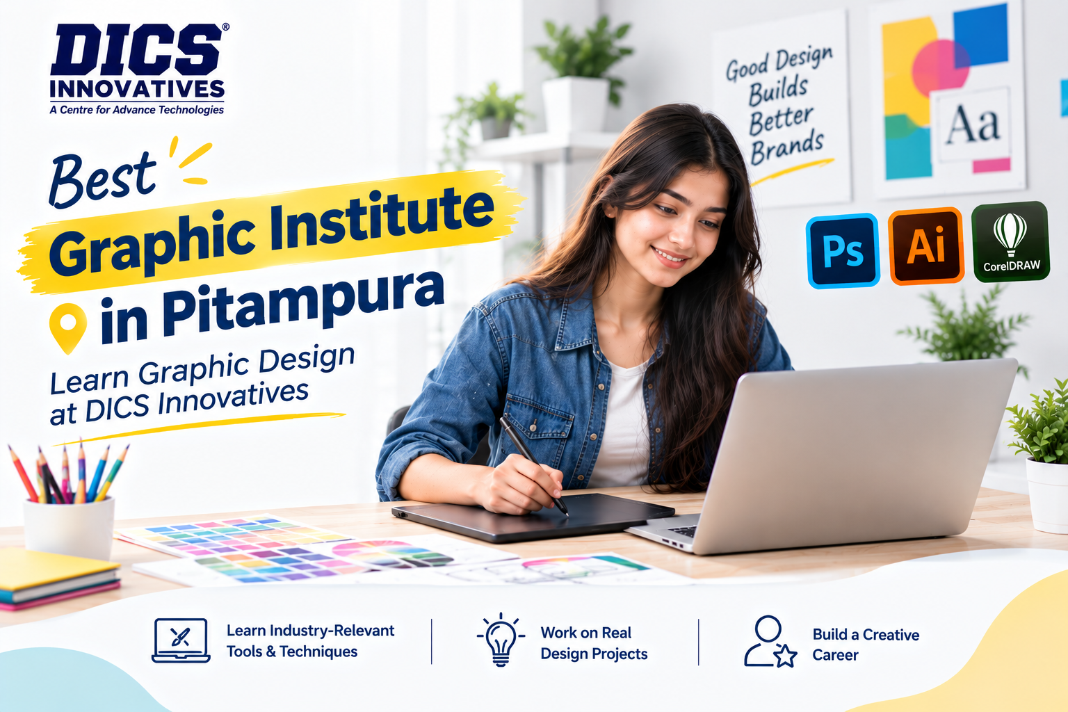Explore the Graphic Design Course at DICS Innovatives and learn design software, visual communication, branding, and creative project skills.